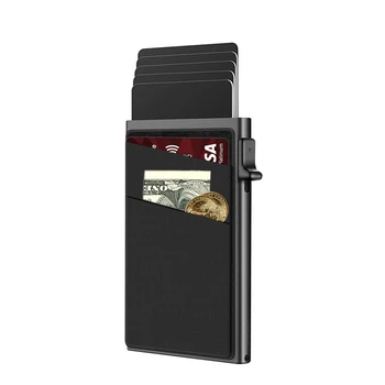 Всплывающий кошелек SEMORID, тонкий минималистичный держатель для кредитных карт для мужчин и женщин, мини-металлический кейс с RFID-блокировкой, вмещает 5 карт и наличные 0