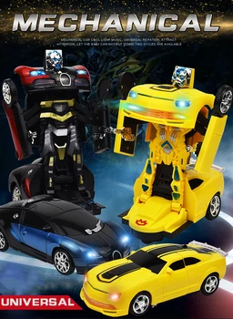 Детский электрический автомобиль-трансформер с карданным подвес, игрушка-робот, Светоизлучающая С музыкой, Многофункциональные детские игрушки-трансформеры с автоматическим управлением