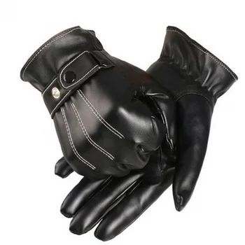 Перчатки Мужские Зимние кожаные Черные перчатки Теплые варежки на пуговицах Роскошные мужские ветрозащитные перчатки для вождения из искусственной кожи