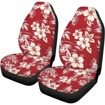 Красные гавайские цветочные чехлы для автомобильных сидений из 2 предметов, эластичная прочная подушка для переднего сиденья автомобиля для женщин и мужчин, подходящая для автомобиля 0
