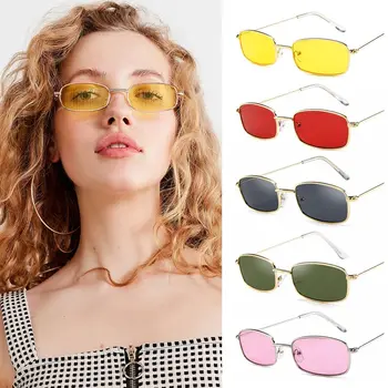 Винтажные солнцезащитные очки унисекс в стиле стимпанк UV400 маленьких ретро оттенков, прямоугольные солнцезащитные очки в металлической оправе.