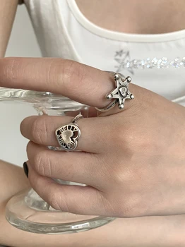 Винтажные Полые кольца со звездами неправильной геометрической формы в простом стиле INS в виде сердца, модные открытые кольца для женщин, подарков для вечеринок для девочек, ювелирных изделий