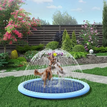 100/170 см Летний бассейн для домашних животных Надувной Разбрызгиватель воды Игровой Охлаждающий Коврик Открытый Интерактивный Фонтан Игрушка для собак 2