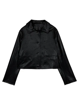 2023 Новая осенняя женская короткая кожаная куртка свободного кроя в гонконгском стиле в стиле ретро в стиле ретро 2