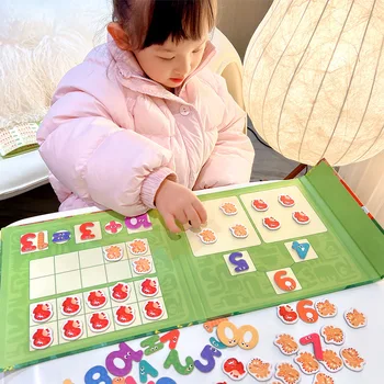 Деревянная доска Монтессори для разложения Математическая игрушка Мультяшные Магнитные наклейки Сложение чисел Вычитание Арифметические Детские игрушки-головоломки 2