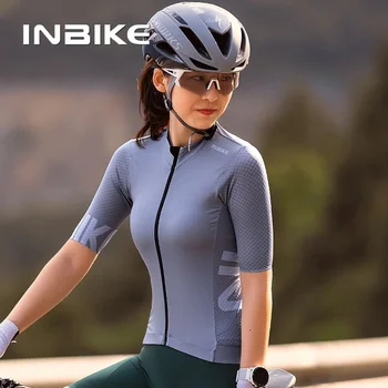 Женские футболки для езды на велосипеде INBIKE, майка для велоспорта с коротким рукавом, одежда для шоссейных велосипедов, майка MTB для езды на велосипеде с 3 задними карманами 2