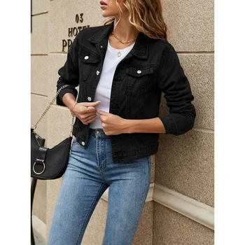Топы и пальто, женские джинсовые куртки, женские повседневные нагрудные карманы с лацканами и пуговицами, тонкая джинсовая куртка, осенне-зимнее пальто 3
