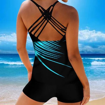 2021 Женский комплект Танкини с открытой спиной, Летние пляжные купальники из двух частей с принтом, женский купальный костюм, купальный костюм-Монокини Плюс размер 8XL 3
