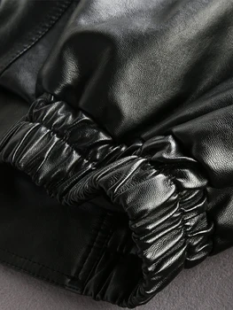 Mauroicardi Весна-осень, свободная повседневная Черная куртка из искусственной кожи, Мужские карманы, заниженные плечи, Длинный рукав, Корейская модная одежда 2023 г. 4