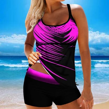 2021 Женский комплект Танкини с открытой спиной, Летние пляжные купальники из двух частей с принтом, женский купальный костюм, купальный костюм-Монокини Плюс размер 8XL 4