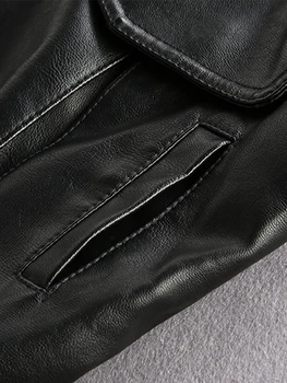 Mauroicardi Весна-осень, свободная повседневная Черная куртка из искусственной кожи, Мужские карманы, заниженные плечи, Длинный рукав, Корейская модная одежда 2023 г. 5