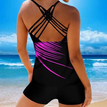 2021 Женский комплект Танкини с открытой спиной, Летние пляжные купальники из двух частей с принтом, женский купальный костюм, купальный костюм-Монокини Плюс размер 8XL 5